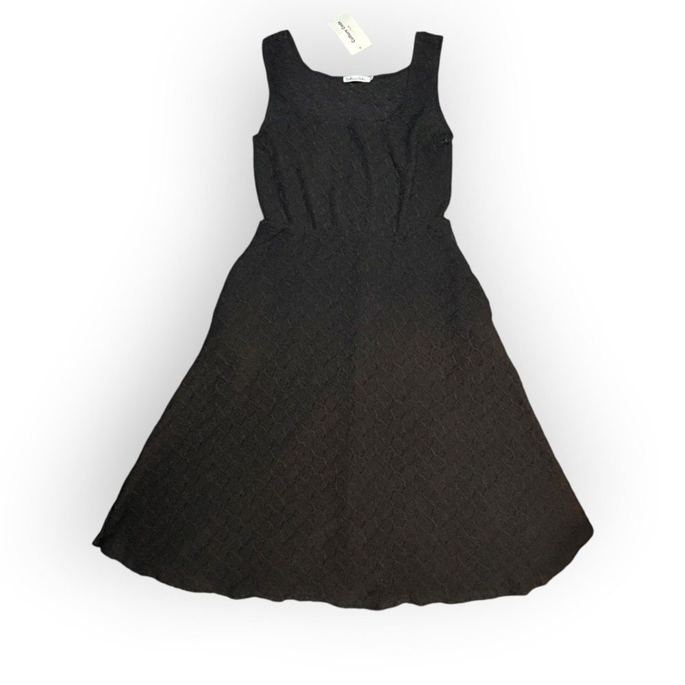 Sleeveless crochet Midi Dress NWT Plus Womens 1X Black Textured Stretch a-line